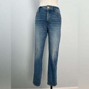 White House Black Market Women's Straight Crop Blue Jeans